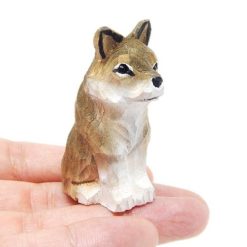 Tượng sói gỗ mini xám 6.4 cm – chạm khắc tay