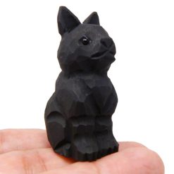 Tượng mèo đen gỗ điêu khắc mini 2.5×6.3×2.5 cm