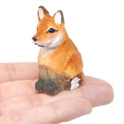Tượng cáo đỏ gỗ điêu khắc mini 6.4 cm sơn tay