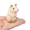 Tượng heo gỗ mini khắc tay 5.1 cm hồng nhạt trang trí