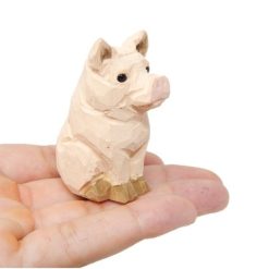 Tượng heo gỗ mini khắc tay 5.1 cm hồng nhạt trang trí