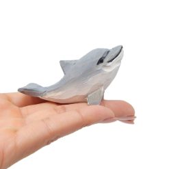 Tượng cá heo gỗ khắc tay mini 6.4 cm xám
