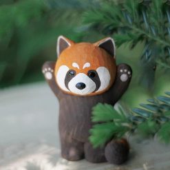 Tượng gấu mèo gỗ basswood 9 × 6.5 × 4 cm trang trí bàn