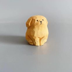 Tượng chó gỗ điêu khắc 4×3.5×3 cm, mini để bàn