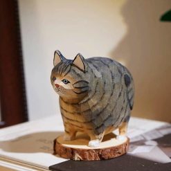 Tượng mèo gỗ chạm tay 8.1 cm trang trí bàn