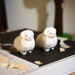 Tượng cừu gỗ basswood 4.1 cm mini trang trí bàn