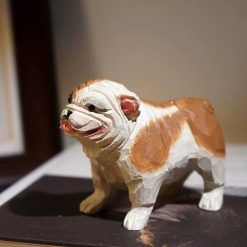 Tượng chó bulldog gỗ basswood 10 × 8 × 5.2 cm trang trí bàn