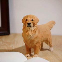 Tượng chó Golden Retriever gỗ chạm tay 16×11.5×5 cm