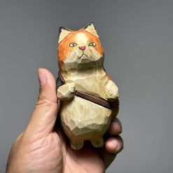 Tượng mèo gỗ khắc tay 10 cm, sơn tay