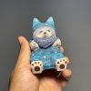 Tượng mèo gỗ khắc tay, giá đỡ điện thoại để bàn