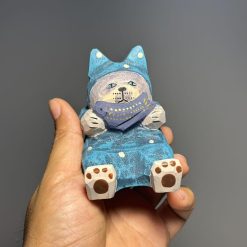 Tượng mèo gỗ khắc tay, giá đỡ điện thoại để bàn