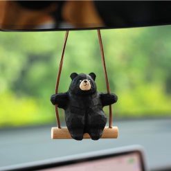 Tượng gấu gỗ đu xích treo xe hơi 8×7×5 cm