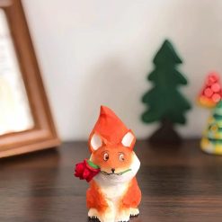 Tượng cáo gỗ điêu khắc 7×4 cm cầm hoa hồng, trang trí bàn