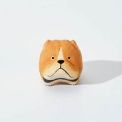 Tượng chó bulldog gỗ chạm khắc 5x4x5 cm màu vàng nâu