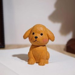 Tượng chó gỗ điêu khắc 7.5 cm, dáng ngồi mini