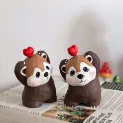 Tượng gấu mèo gỗ chạm tay 9×5.5 cm trang trí bàn