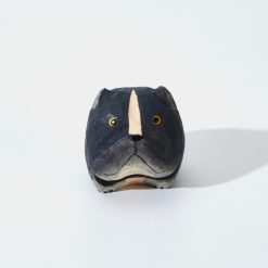 Tượng bulldog gỗ chạm khắc xám than 5x4x4 cm
